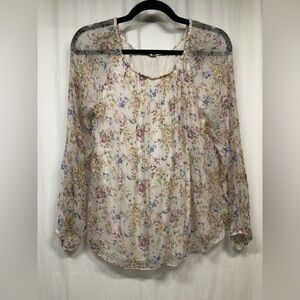 Viola Borghi Italy Silk Offwhite Floral Lined Sheer Long Sleeve Blouse Top Small